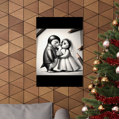 Vertical Poster - Penguin Wedding Matte Poster by Simon Chappell