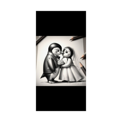 Vertical Poster - Penguin Wedding Matte Poster by Simon Chappell