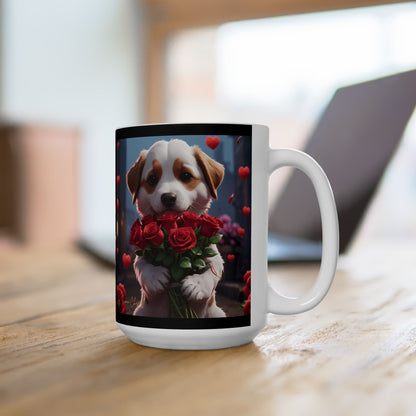 Ceramic Mug - PUPPYLOVE Art by Simon Chappell - Japanese Puppy Dog - Valentine's Gift - Birthday Gift - 11oz, 15oz