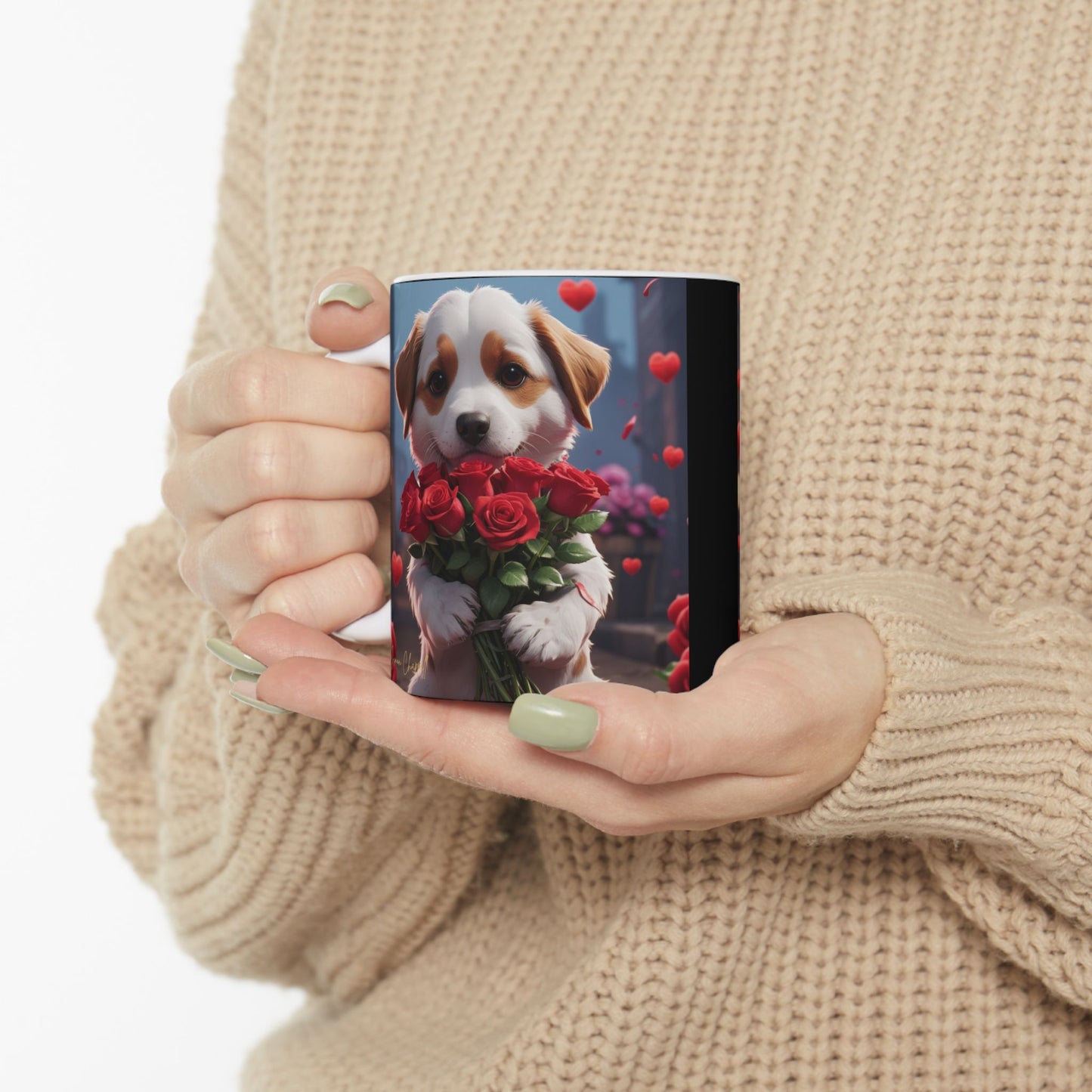 Ceramic Mug - PUPPYLOVE Art by Simon Chappell - Japanese Puppy Dog - Valentine's Gift - Birthday Gift - 11oz, 15oz