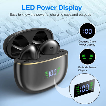 Wireless Earbuds Bluetooth Headphones 40H Playback LED Power Display with Charging Case, Bluetooth Earbuds for Iphone, Android