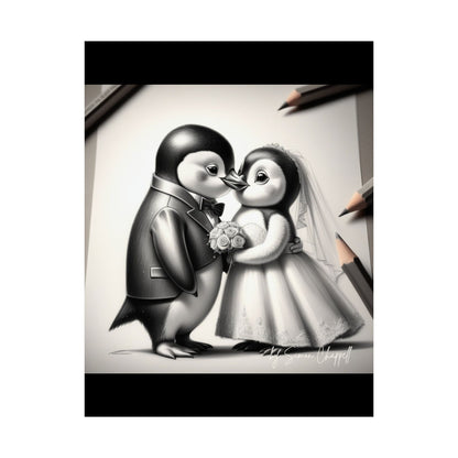 Vertical Poster - Penguin Wedding Matte Poster by Simon Chappell