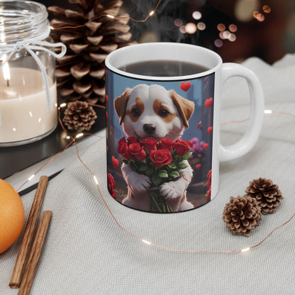 Ceramic Mug - PUPPYLOVE Art by Simon Chappell - Japanese Puppy Dog - Valentine's Gift - Birthday Gift - 11oz, 15oz