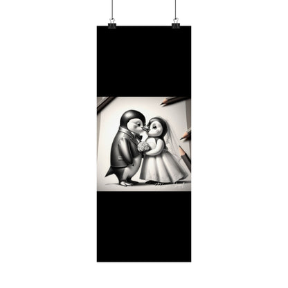 Vertical Poster - Penguin Wedding Matte Poster by Simon Chappell