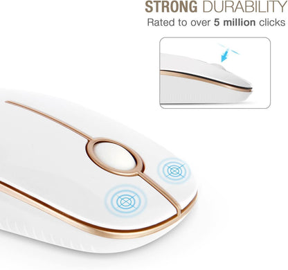 Wireless Mouse,  2.4G Slim Portable Computer Mice with Nano Receiver for Notebook, PC, Laptop, Computer (White and Gold)